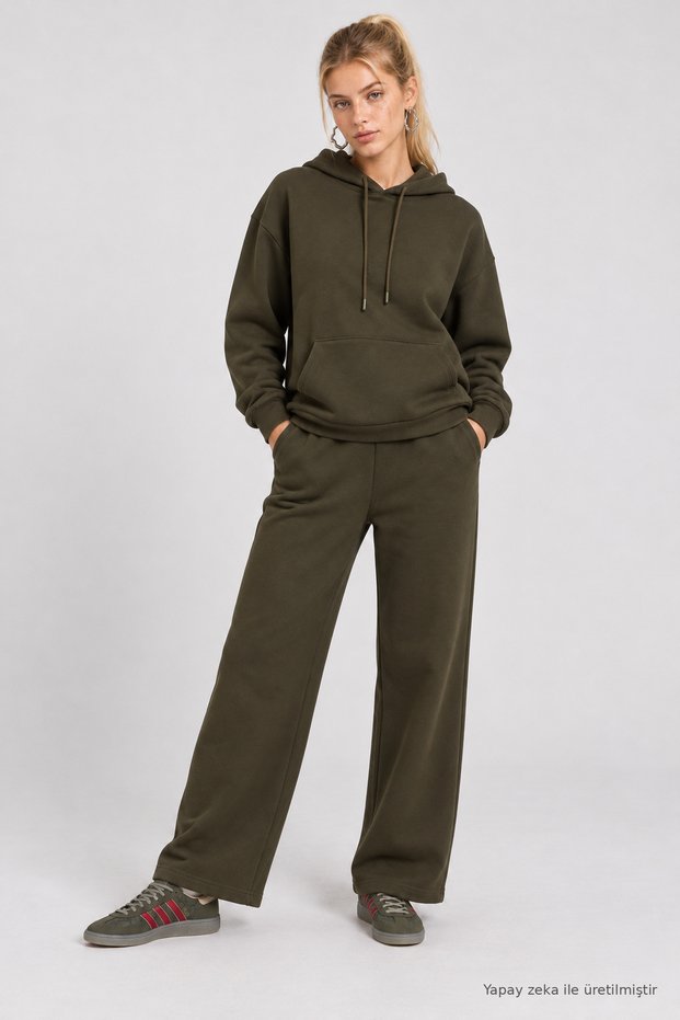 Wide Leg Ruffled Sweatpants Lrn0081 Khaki