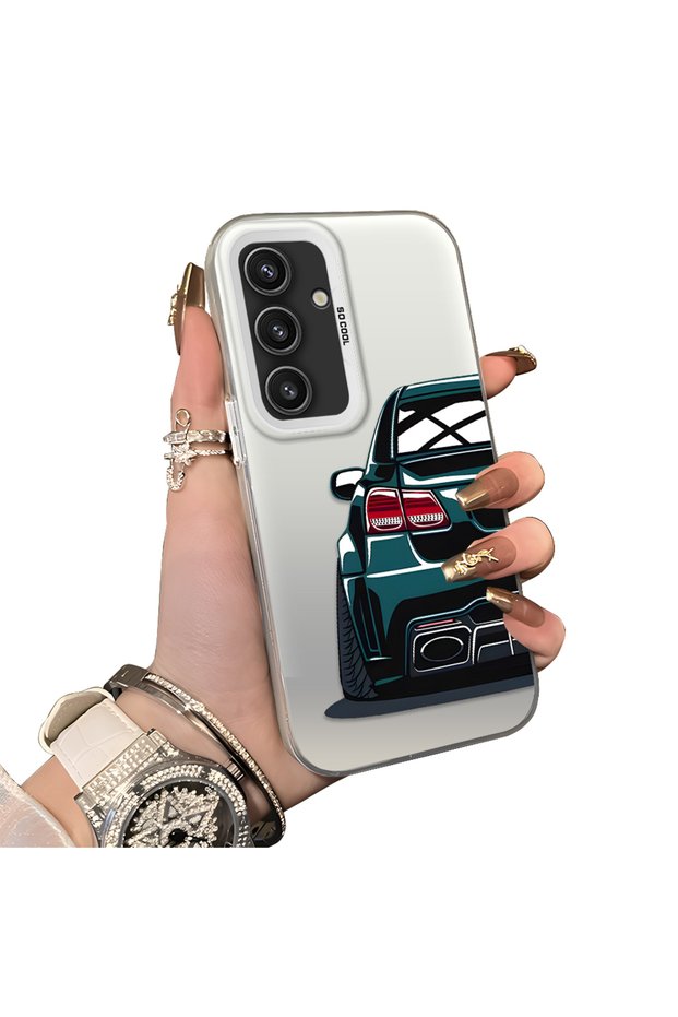 Samsung Galaxy S25 Compatible Silicone Edge Hard Back Case Sports Car Patterned Phone Case