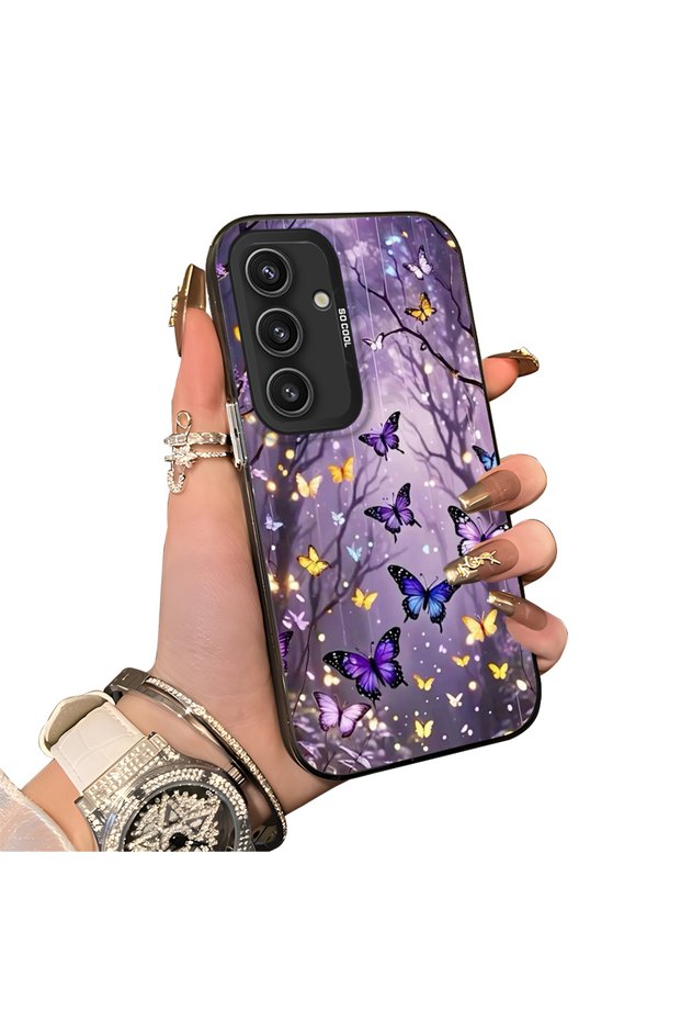 Samsung Galaxy S25 Compatible Silicone Edge Hard Back Case Butterfly Pattern Couple Phone Case
