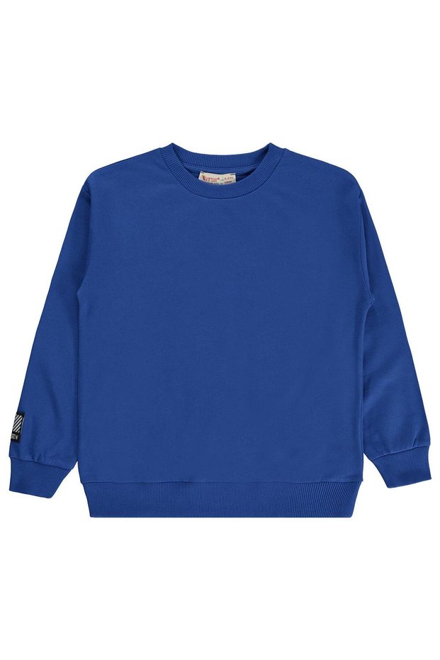 Basic Label Embroidered Sweatshirt for Ages 8-13 - Blue