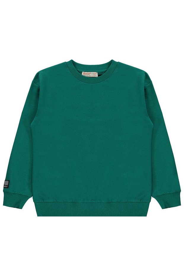 Basic Label Embroidered Sweatshirt for Ages 8-13 - Green