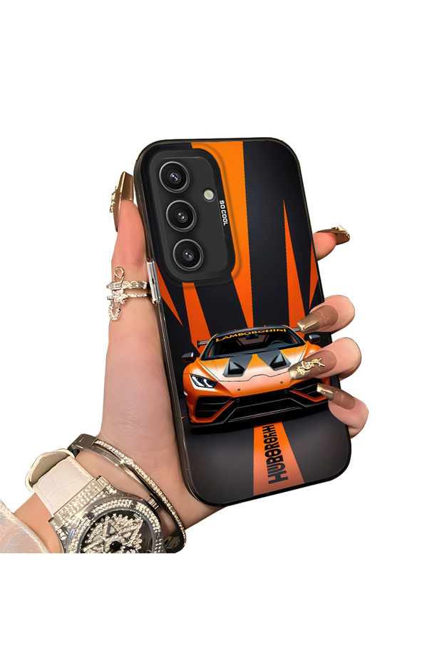 Samsung Galaxy S25 Compatible Silicone Edge Hard Back Case Lamborghini Patterned Couple Phone Case