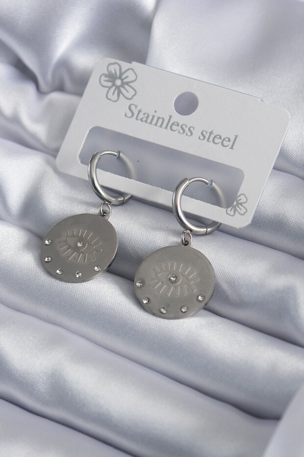 316L Steel Silver Color Eye Embroidery Zircon Stone Detail Women's Earrings