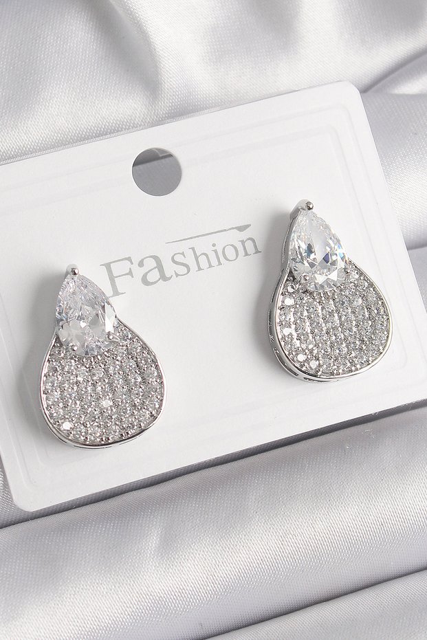 Brass Silver Color Zircon Stone Drop Model Women's Earrings