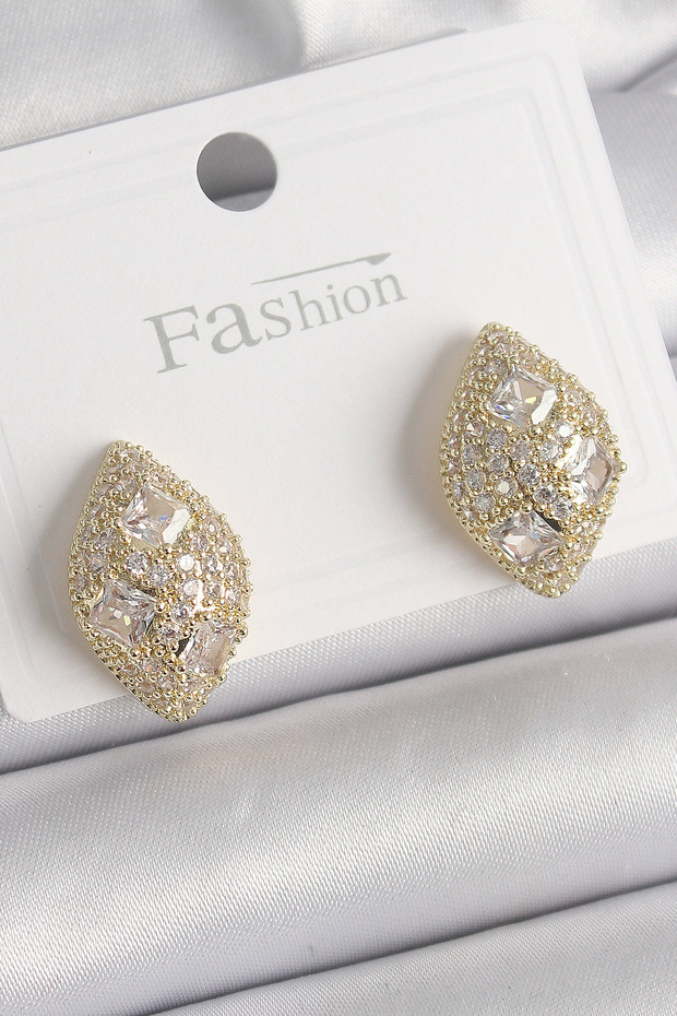 Brass Gold Color Zircon Stone Embroidered Drop Model Women's Earrings