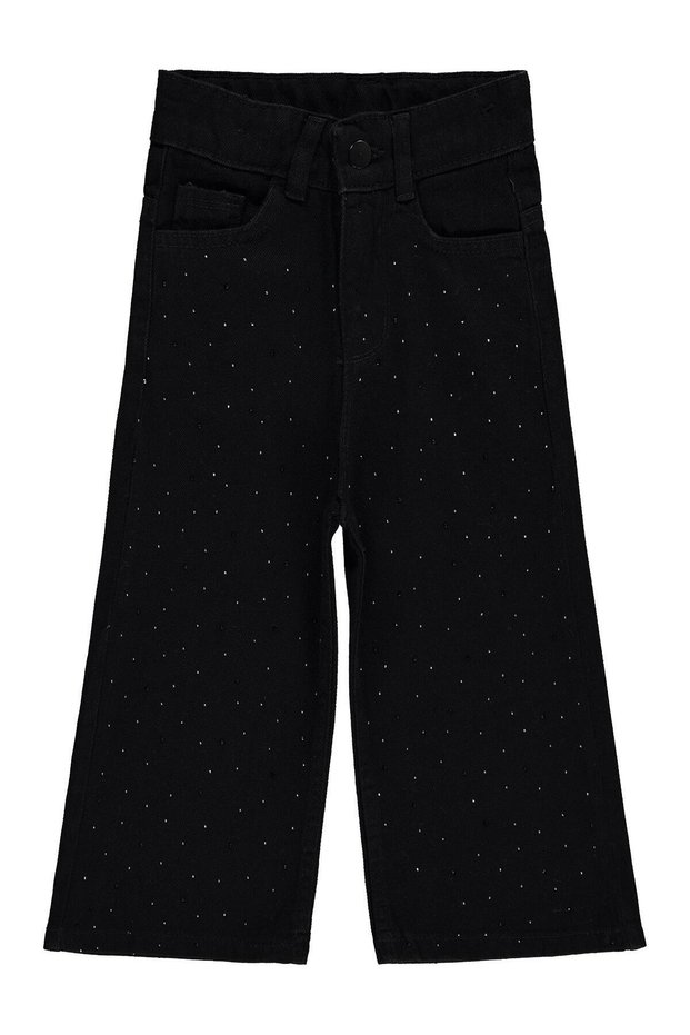 Civil Girls' Stone Printed Trousers | Denim Printed | School Nursery and Daily Use - Black