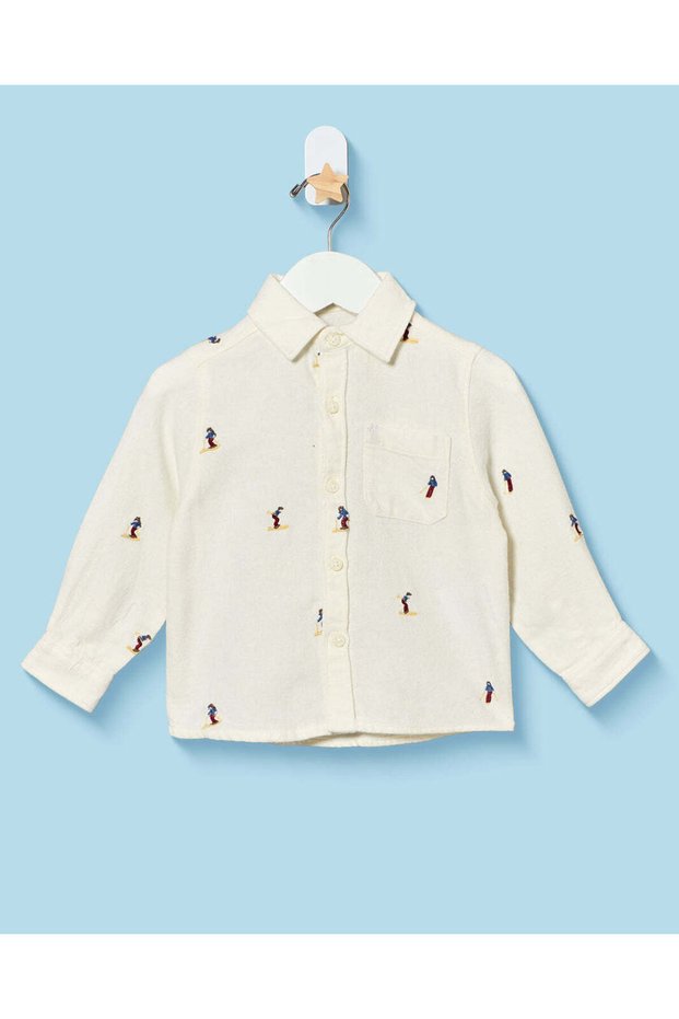Infant Boys White Embroidered Shirt