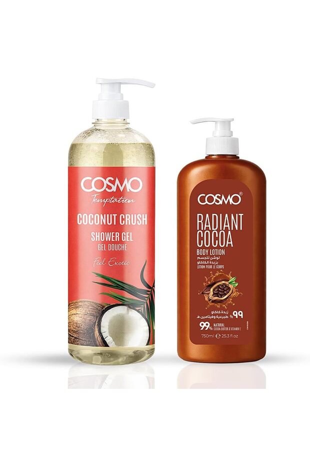 Cosmo Bath & Body Care Luxury 2 Pieces Set | 1000ml Coconut Crush Shower Gel & 750ml Cocoa Radiant Lotion | Long Lasting Body Wash | For Men & Women | Creamy & Non Greasy | For All Skin Types