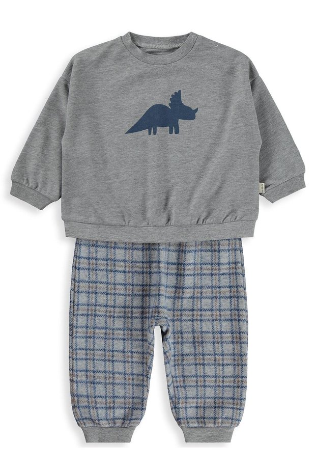 Dinosaur Printed Snap-On Shoulder Set for 2-5 Years Old - Gray