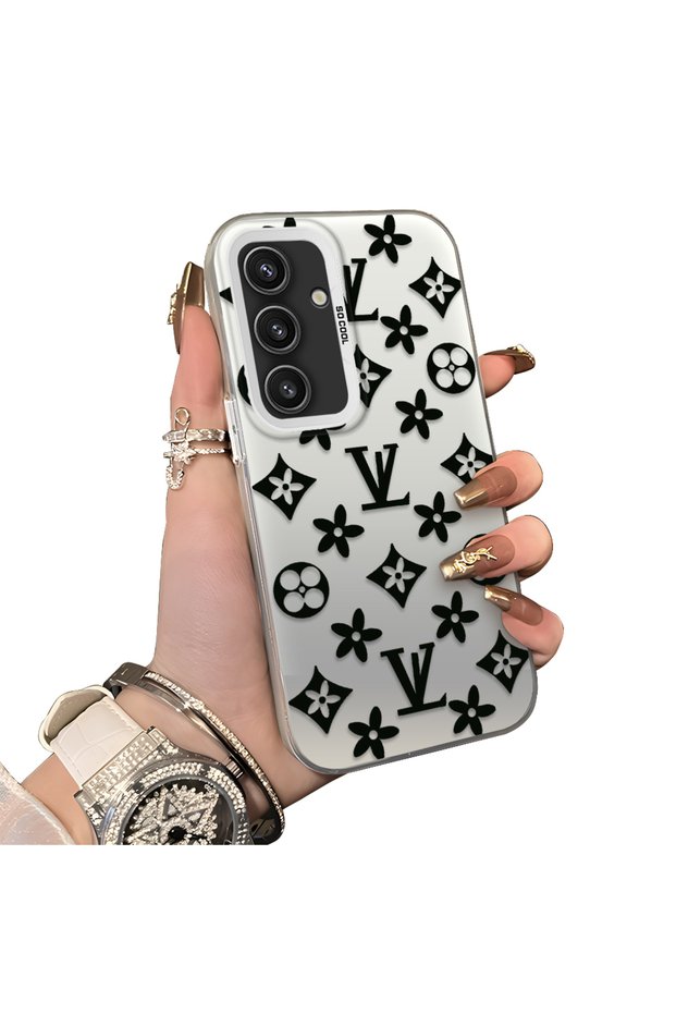 Samsung Galaxy S25 Compatible Silicone Edge Hard Back Case Lv Patterned Couple Phone Case