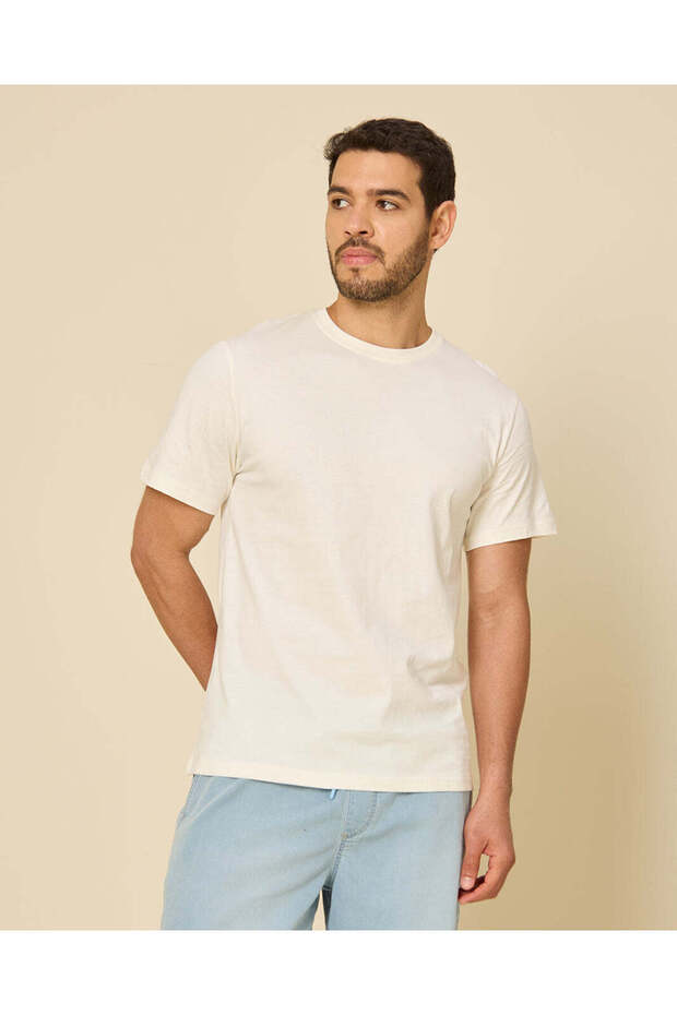 Men Cream Plain Cotton T-Shirt