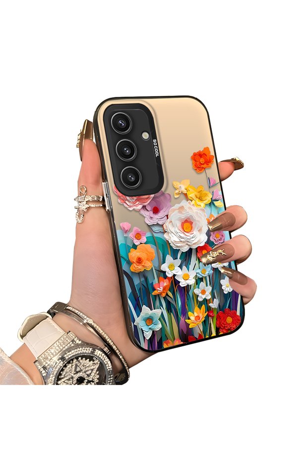 Samsung Galaxy S25 Compatible Silicone Edge Hard Back Case Floral Patterned Lover Couple Phone Case