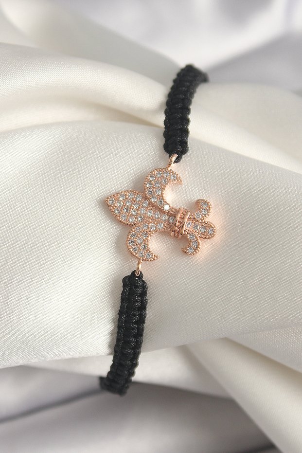 Brass Rose Color Zircon Stone Lily Model Elevator Macrame Model Women's Bracelet