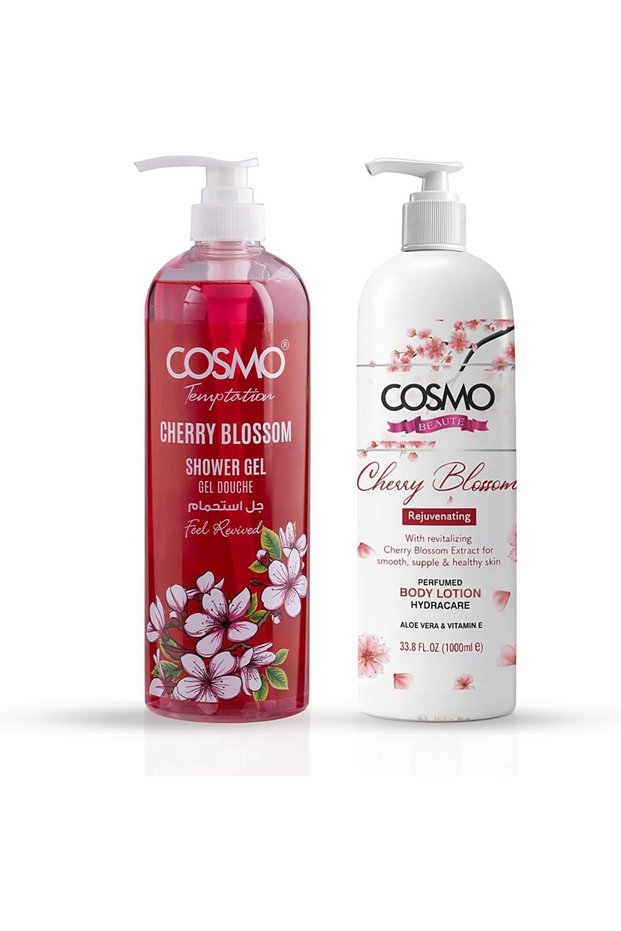 Cosmo Bath & Body Care Cherry Blossom Luxury Shower Gel & Lotion 1000ml 2 Pieces Set | Long Lasting Body Wash | For Men & Women | Deeply Hydrating, Nourishing, Moisturizing | For All Skin Types