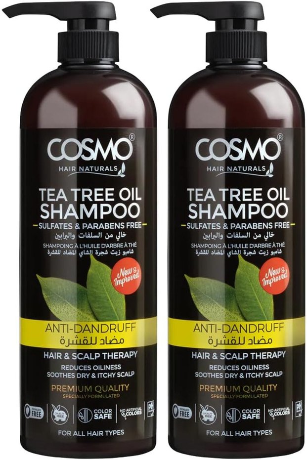 Cosmo Hair Naturals Anti Dandruff Tea Tree Oil Shampoo 480ml Pack Of 2 | Scalp Therapy & Flake Free | Reduces Breakage | Sulfate & Paraben Free | For All Hair Types | For Men & Women | Deep Cleansing