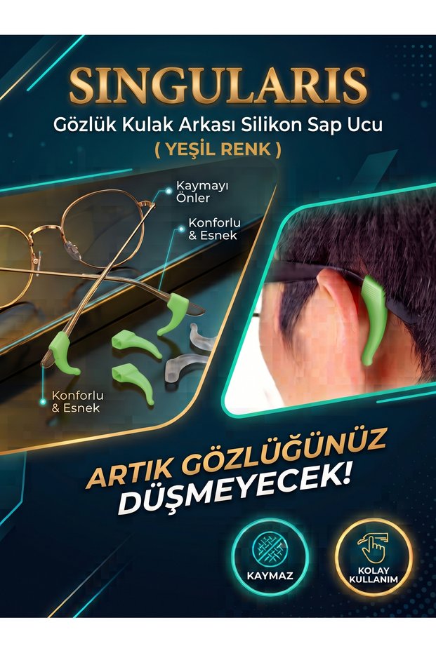 Behind-The-Ear Silicone Eyeglass Temple Tip Anti-Slip/Non-Slip Eyeglass Attachment