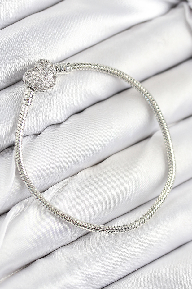 Brass Charm Zircon Stone Heart Model Silver Color Women's Bracelet