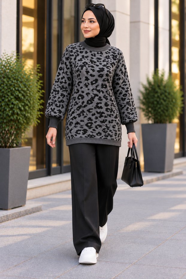 Women's Standard Size Leopard Pattern Knitwear Sweater
