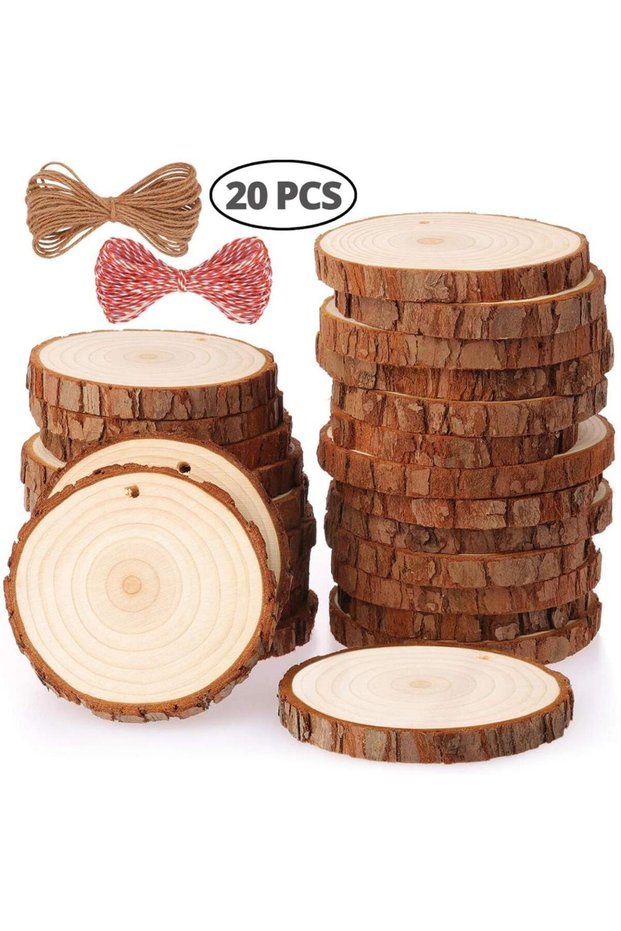 9-10cm 1cm 20PCS Natural Wood Slices Craft Wood Kit with Hole Wooden Circles Tree Slices for Arts an