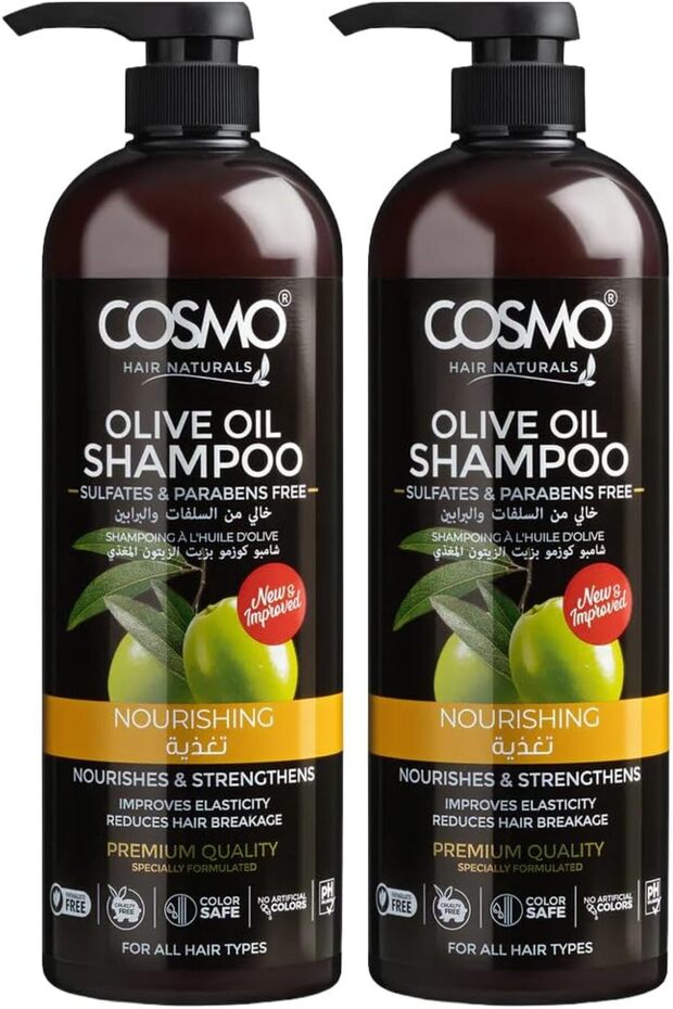 Cosmo Hair Naturals Nourishes & Strengthens Olive Oil Shampoo 480ml Pack Of 2 | Improves Elasticity & Reduce Hair Breakage Formula | Sulfate & Paraben Free | For All Hair Types | For Men & Women