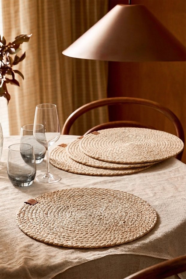 4-Piece Handmade Jute American Service Set 35 cm Supla Runner Presentation