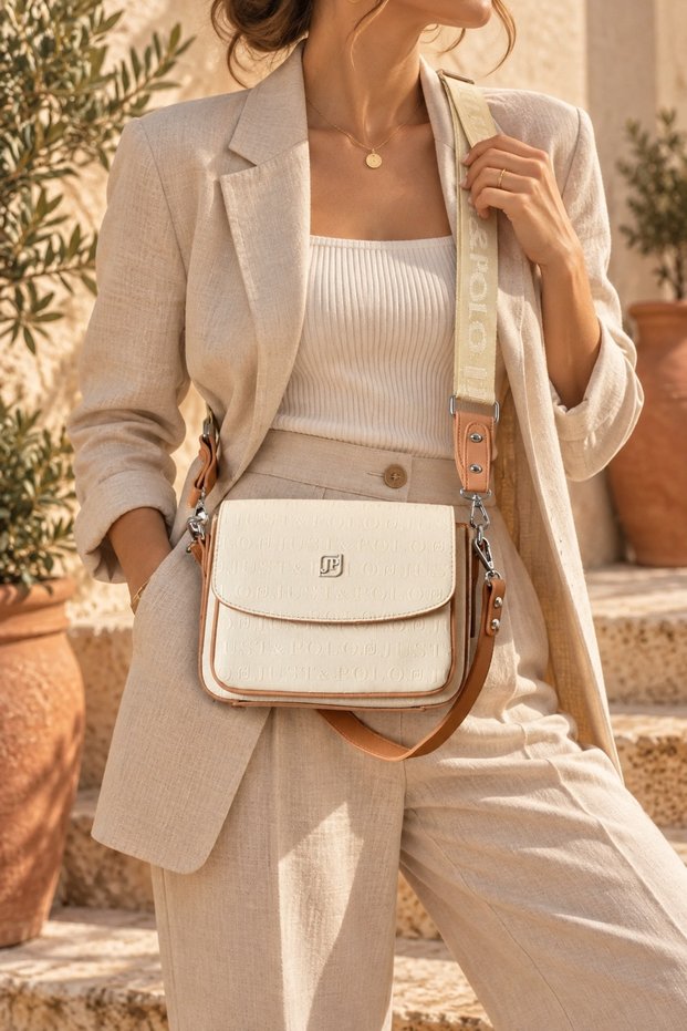 Cream New Season Women's Shoulder Bag with Column Strap and 4 Pockets 21X16Cm 4062