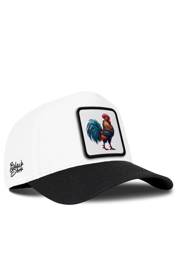 Rooster Logo Black-White Baseball Cap