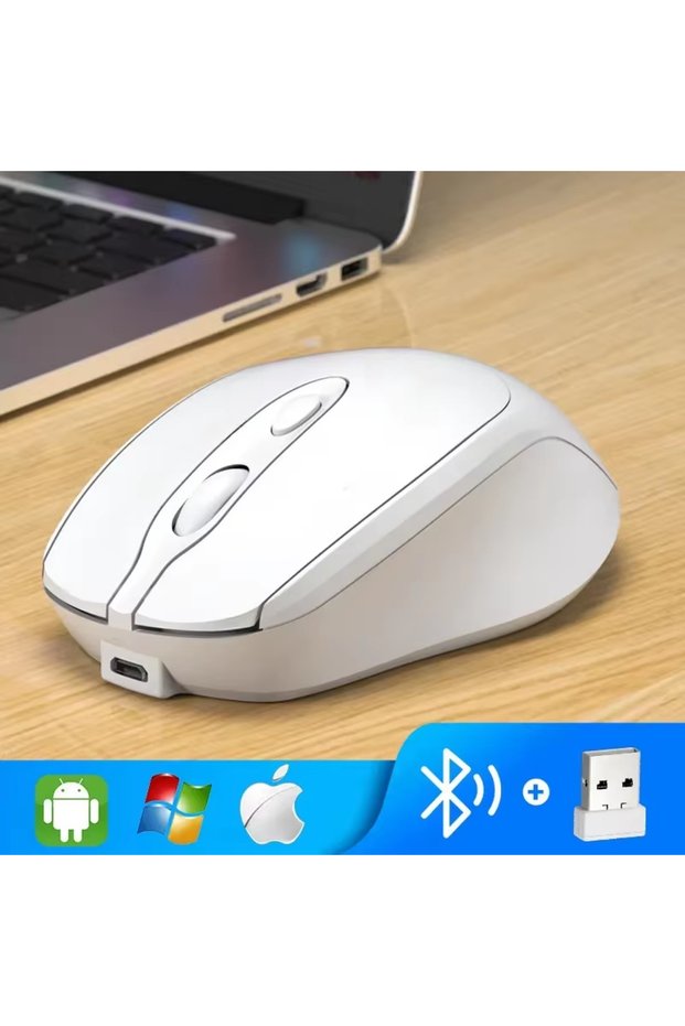 Bundle 1 White Pro Rechargeable Wireless Computer Mouse 2.4G Bluetooth-Compatible Wireless Mouse USB