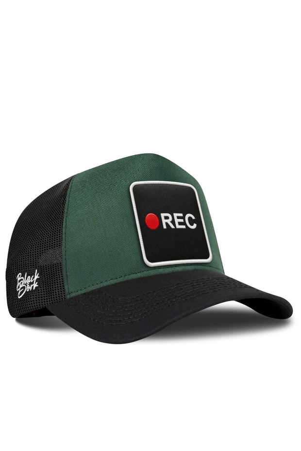 Rec Logo Cordura Black-Petrol Green Trucker Hat