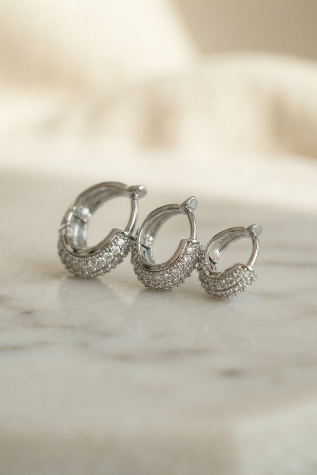 Silver Color 3-Piece Zircon Stone Hoop Earring Set