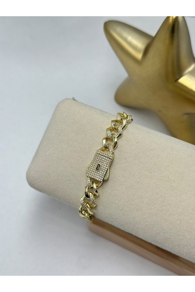Zircon Stone Lock Detailed Chain Bracelet (Steel)