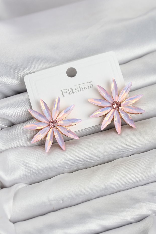 Pink Crystal Stone Lotus Model Women's Earrings
