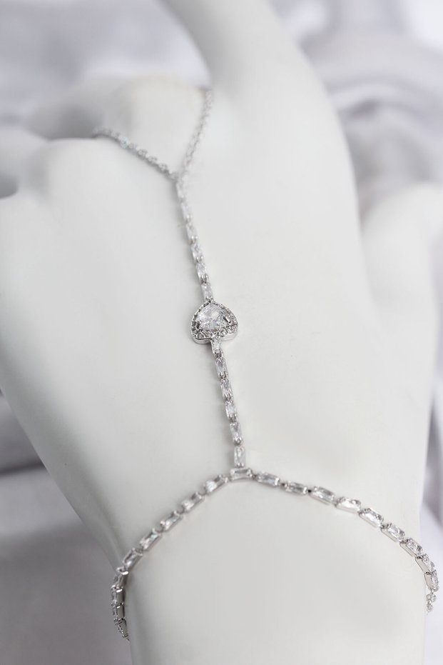 Silver Color Brass Zircon Stone Heart Model Şahmeran