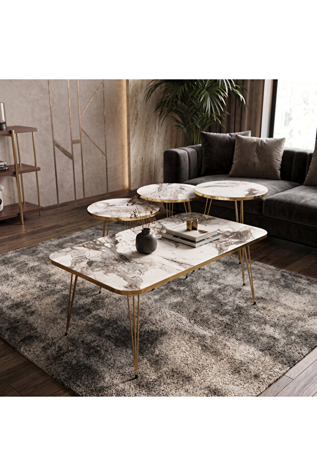 Spectra A1 3+1 Modern Marble Effect Coffee Table Set