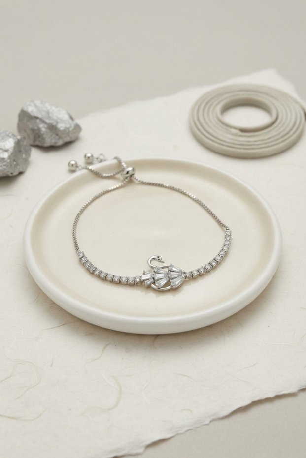Silver Color Zircon Stone Brass Swan Model Elevator Bracelet