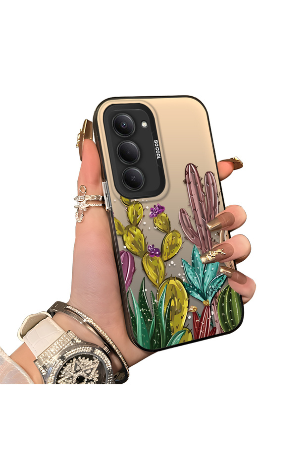 Phone Case for Xiaomi Redmi 15 5g Compatible Acrylic Hard Back Panel with Silicone Edges Cactus Pattern