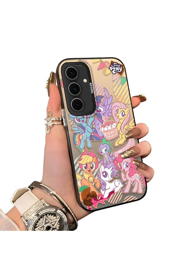 Samsung Galaxy S24 Fe Compatible Acrylic Hard Back Panel with Silicone Edges Pony Pattern Phone Case