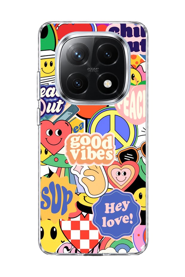 Redmi Note 14 Pro Plus 5g Compatible Smiley Face Sticker Printed Transparent Phone Case