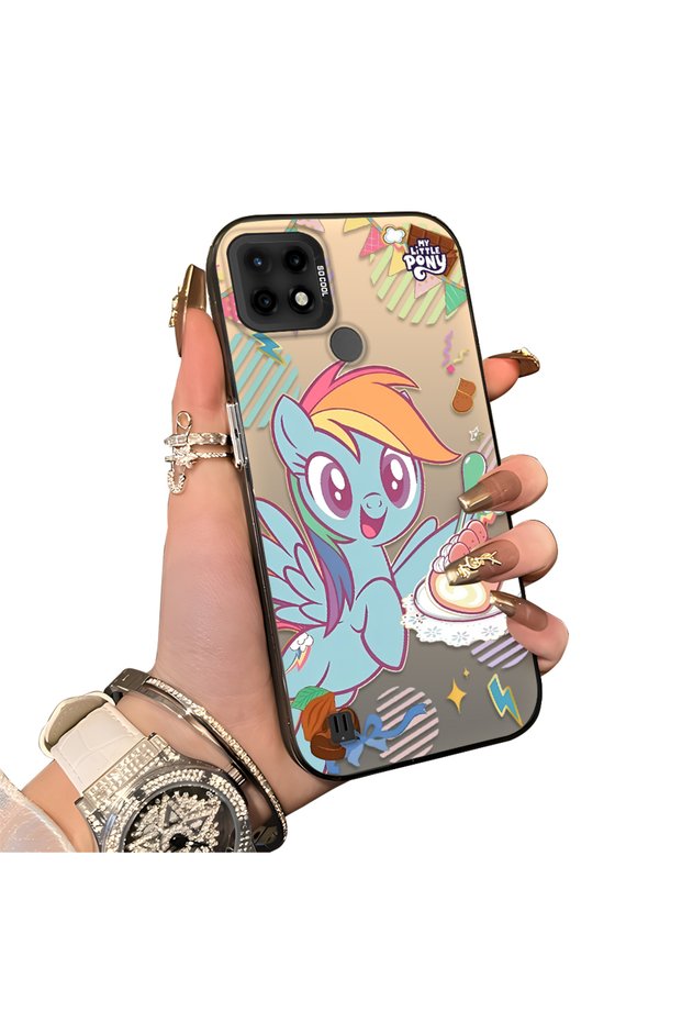 حافظة هاتف Realme C21 متوافقة مع لوحة خلفية صلبة من الأكريليك مع حواف سيليكون ونمط Rainbow Dash