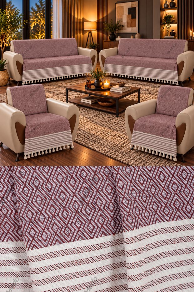 Buldan Handmade Cotton Woven Sofa Bed Cover Set (3+3+1+1) Model Without Covering the Arms - 170X210 cm