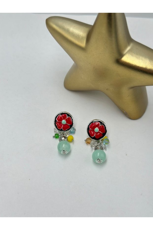Flower Detail Colorful Steel Earrings