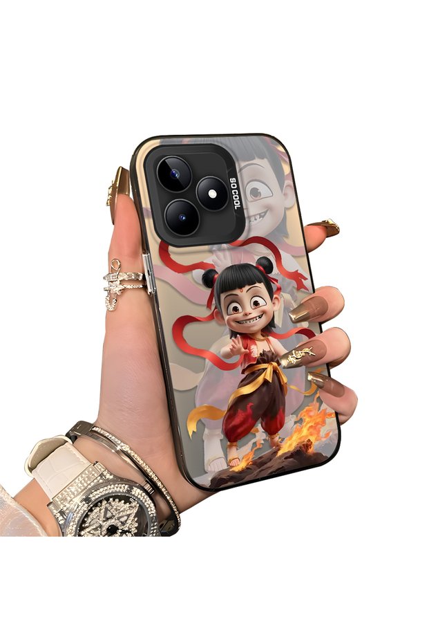 Realme Note 50 Compatible Acrylic Hard Back Panel with Silicone Edges Opaque Nezha Pattern Phone Case