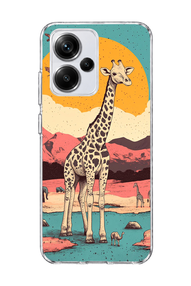 Redmi Note 13 Pro Plus 5g Compatible Giraffe Sunset Printed Transparent Phone Case