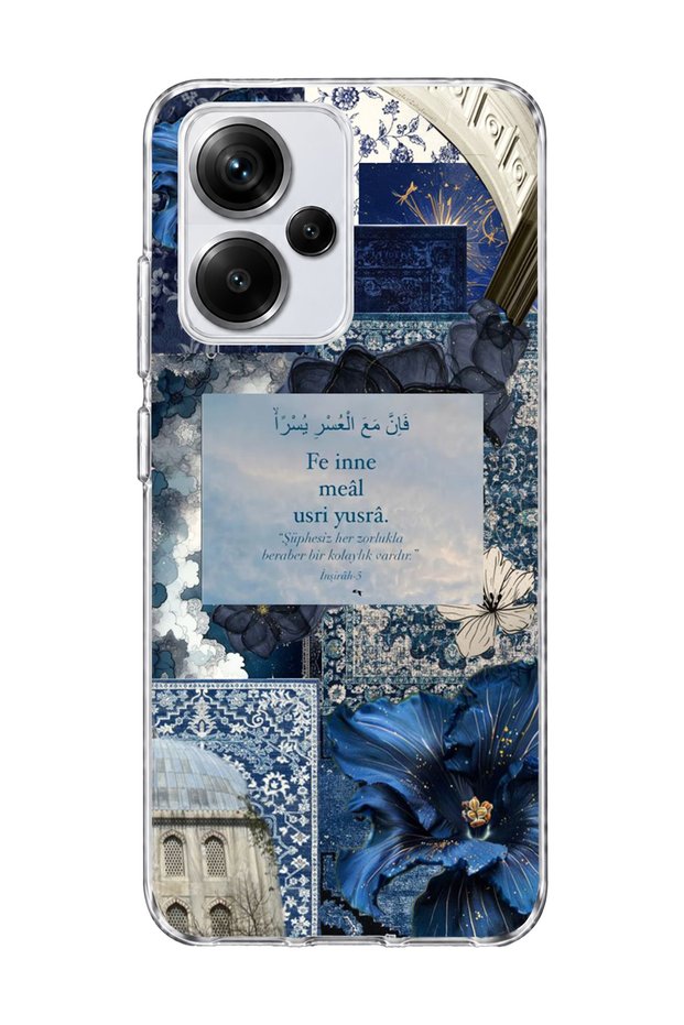 Redmi Note 13 Pro Plus 5g Compatible Navy Blue Flower Verse Printed Transparent Phone Case
