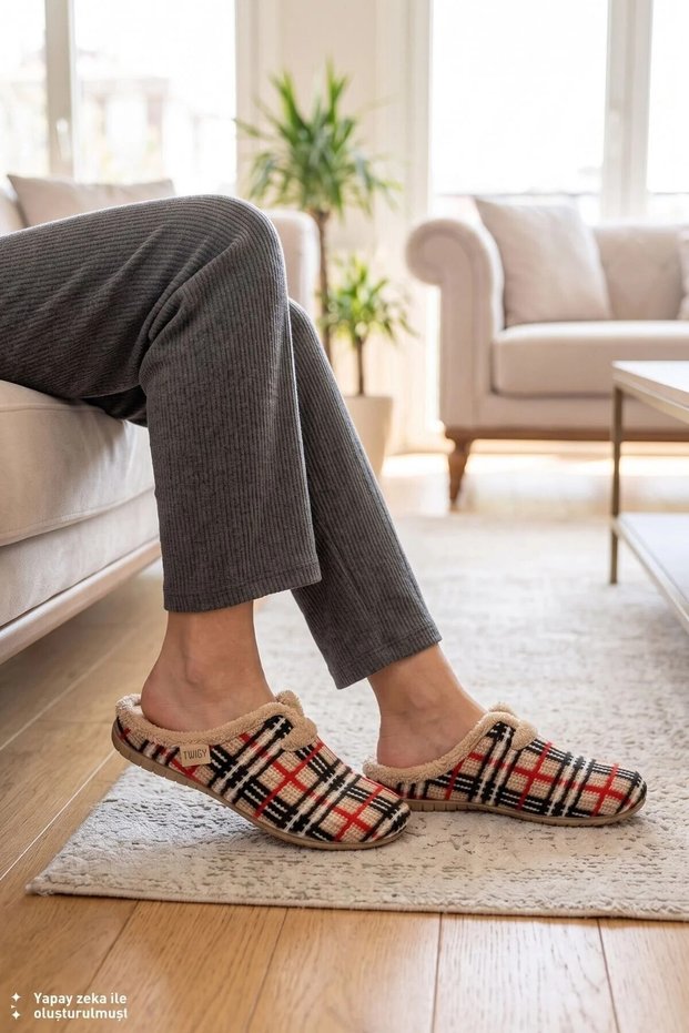 Maral Women's House Slippers Plaid-Beige 37/41