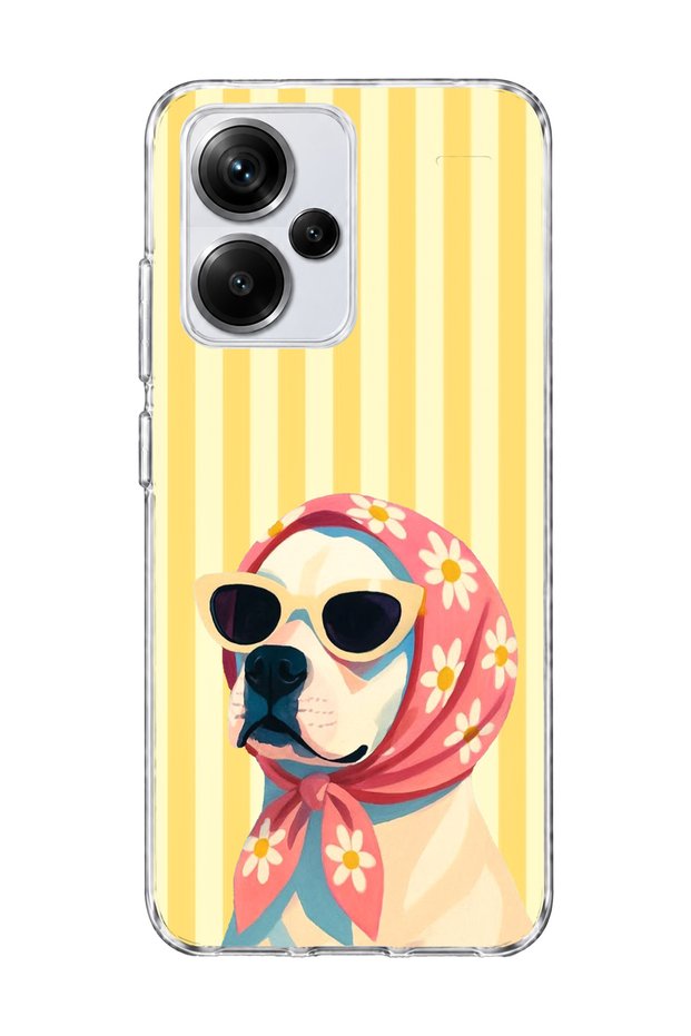 Redmi Note 13 Pro Plus 5g Compatible Transparent Phone Case with Scarf and Glasses and Dog Print