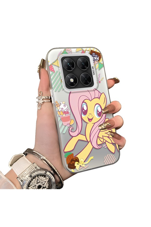 Xiaomi Poco X7 Compatible Acrylic Hard Back Panel with Silicone Edges Fluttershy Patterned Phone Case