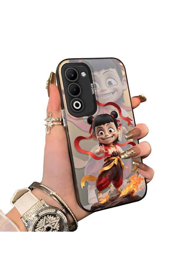 Oppo A5 4G/5G Compatible Phone Case with Acrylic Hard Back Panel and Silicone Edges Opaque Nezha Pattern
