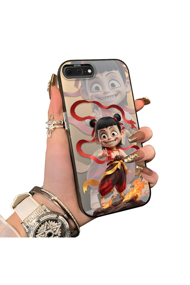 iPhone 7 Plus/8 Plus Compatible Acrylic Hard Back Panel Silicone Edged Opaque Nezha Pattern Phone Case