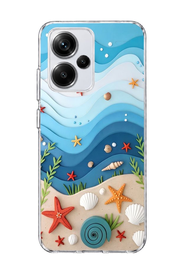 Redmi Note 13 Pro Plus 5g Compatible Blue Wave Starfish Printed Transparent Phone Case